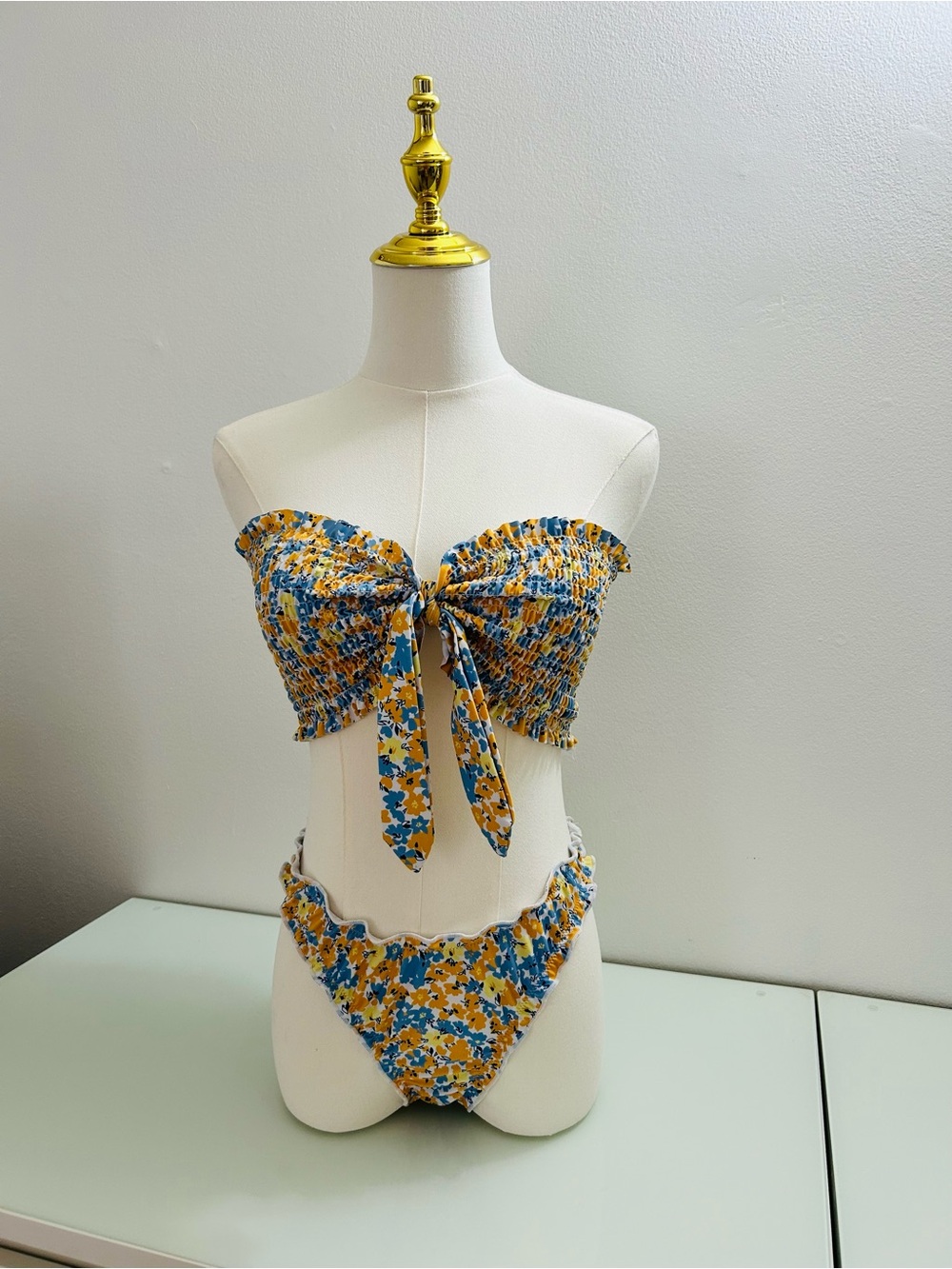 Girls Yellow & Blue Floral One-Piece Swimsuit